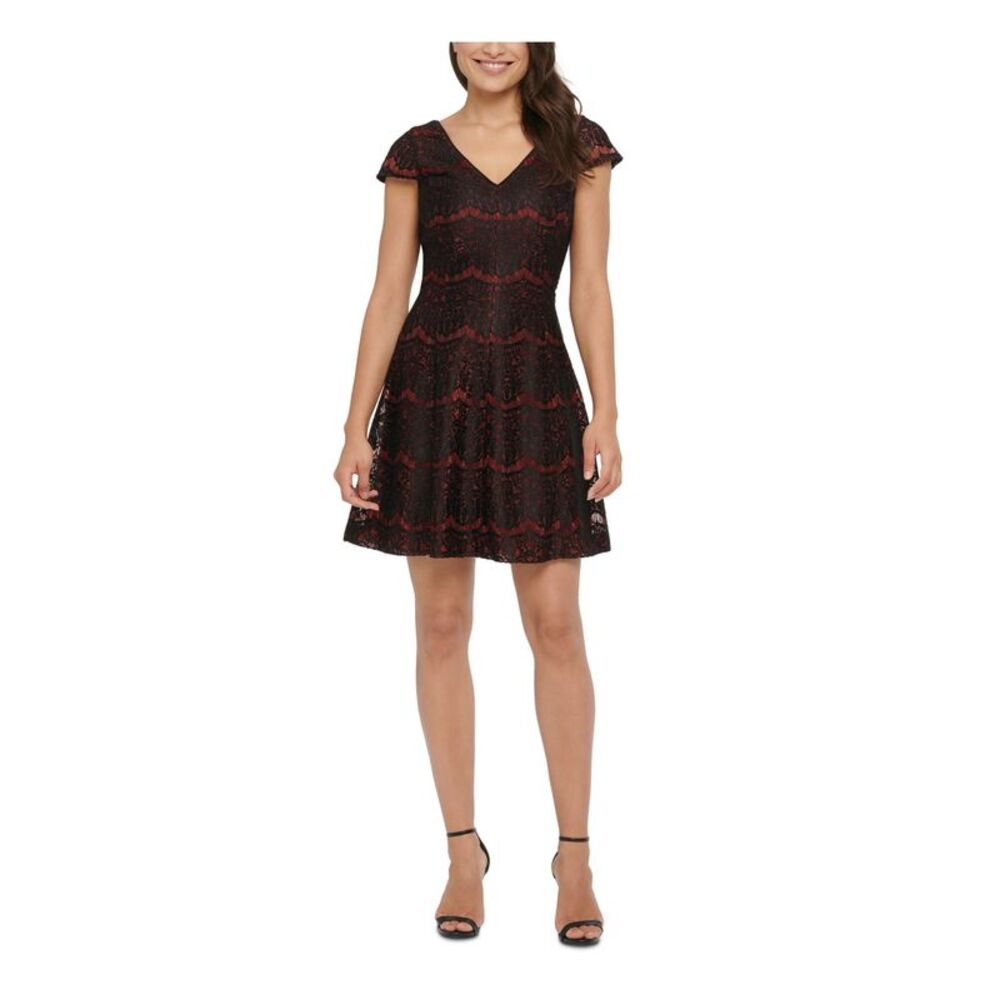 KENSIE Womens Black Cap Sleeve Short Fit + Flare Party Dress 0
